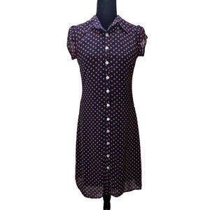 Voir Voir Navy Orange Polka Dot Button Up Dress Size 6
